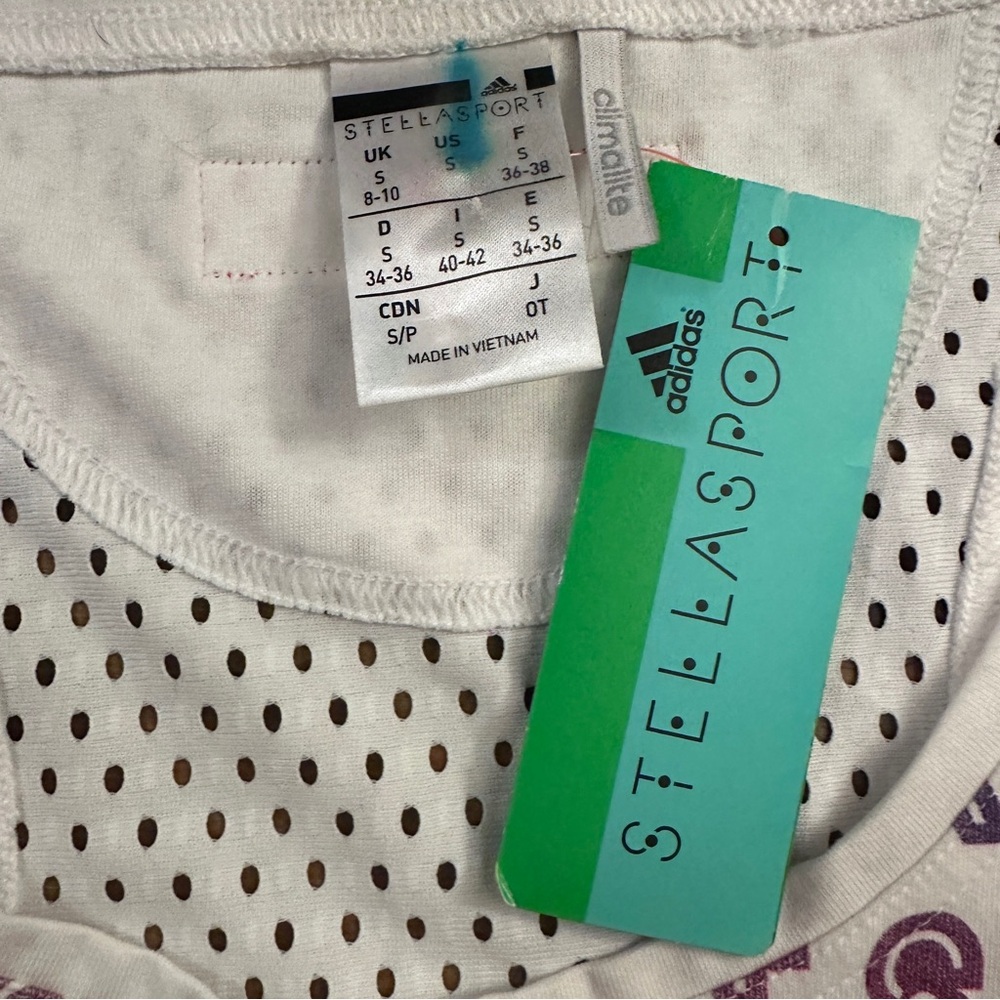 NWT Women's Adidas StellaSport Stella McCartney White Rainbow Mesh Tank Small - Picture 2 of 16